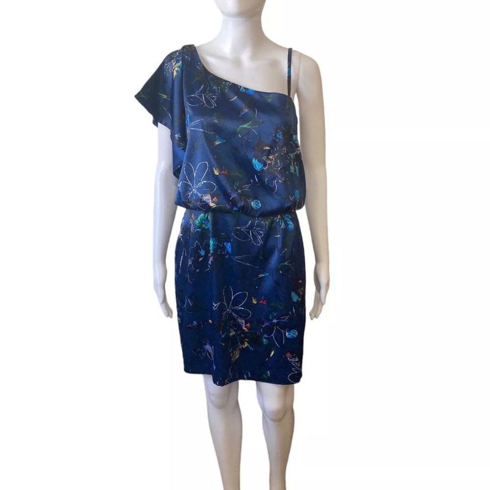Jessica Simpson EUC Navy Satin One Shoulder Dress, Size 14